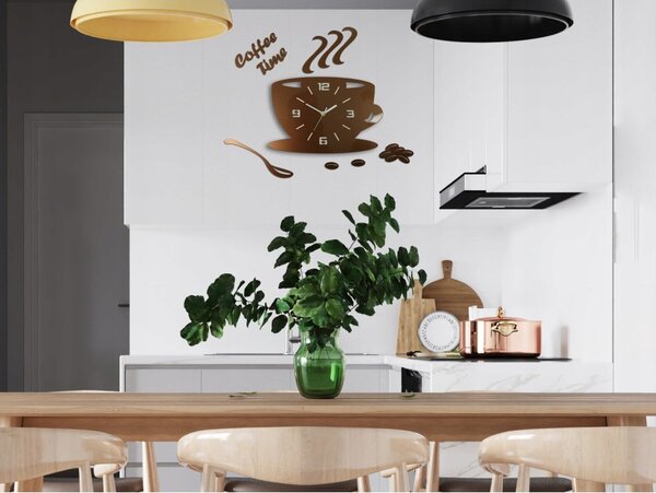 Zegar Ścienny w Kształcie Filiżanki Coffe Time 3D Copper Okrągły Kwarcowy