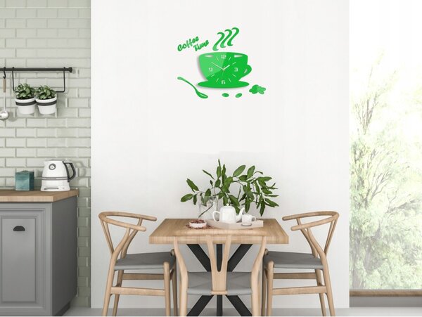 Zegar Ścienny w Kształcie Filiżanki Coffe Time 3D Green Okrągły Kwarcowy