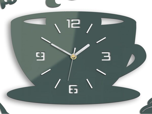 Zegar Ścienny w Kształcie Filiżanki Coffe Time 3D Grey Okrągły Kwarcowy