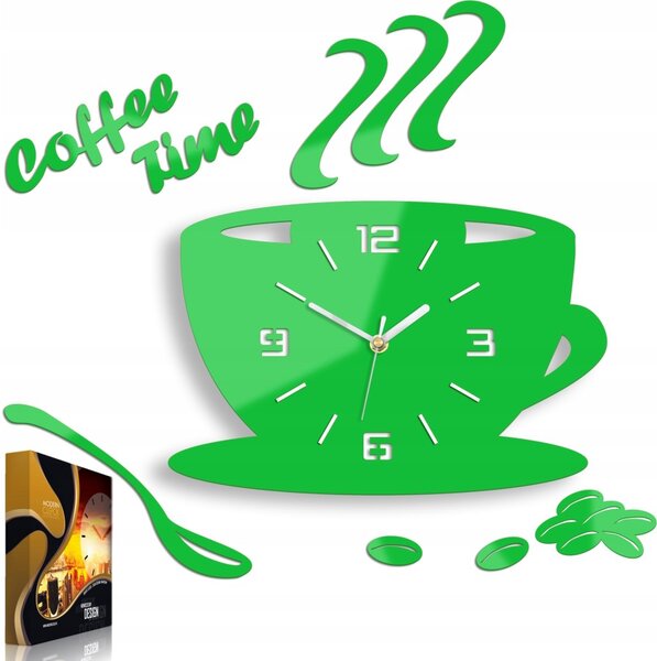 Zegar Ścienny w Kształcie Filiżanki Coffe Time 3D Green Okrągły Kwarcowy