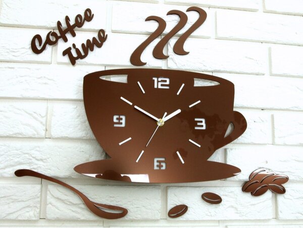 Zegar Ścienny w Kształcie Filiżanki Coffe Time 3D Copper Okrągły Kwarcowy