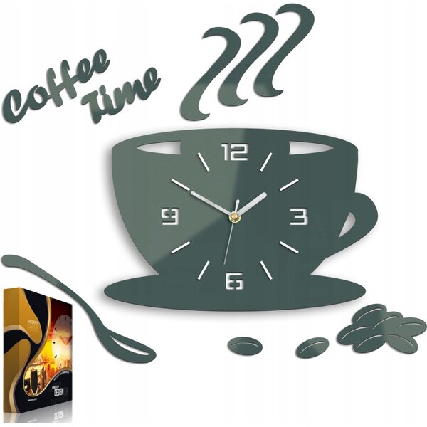 Zegar Ścienny w Kształcie Filiżanki Coffe Time 3D Grey Okrągły Kwarcowy