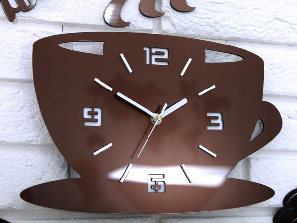 Zegar Ścienny w Kształcie Filiżanki Coffe Time 3D Copper Okrągły Kwarcowy