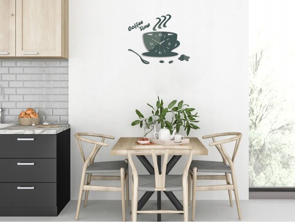 Zegar Ścienny w Kształcie Filiżanki Coffe Time 3D Grey Okrągły Kwarcowy