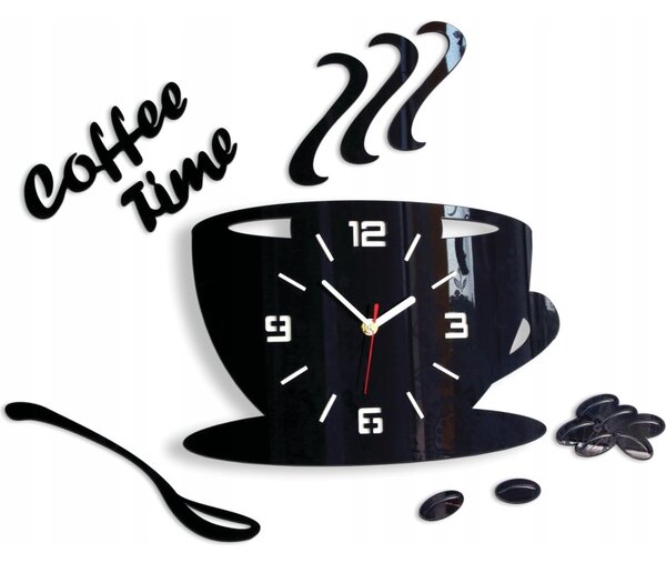 Zegar Ścienny w Kształcie Filiżanki Coffe Time 3D Black Okrągły Kwarcowy