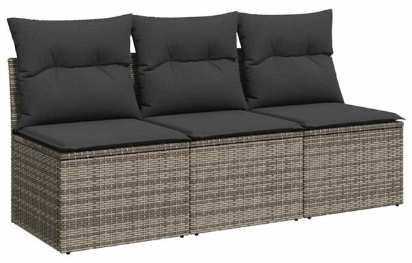Sofa 3-osobowa ogrodowa z poduszkami, szara, polirattan