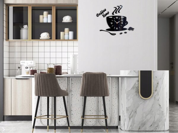 Zegar Ścienny w Kształcie Filiżanki Coffe Time 3D Black Okrągły Kwarcowy