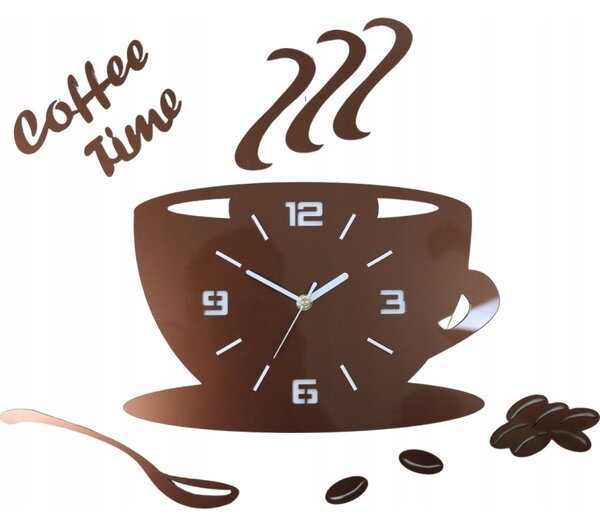 Zegar Ścienny w Kształcie Filiżanki Coffe Time 3D Copper Okrągły Kwarcowy