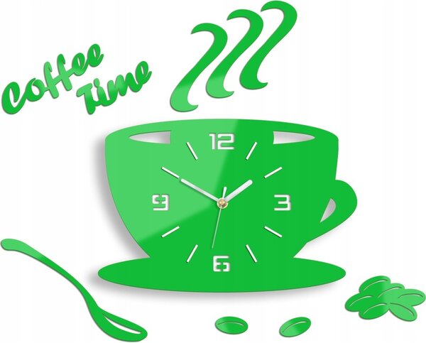 Zegar Ścienny w Kształcie Filiżanki Coffe Time 3D Green Okrągły Kwarcowy