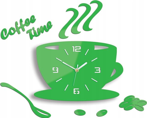 Zegar Ścienny w Kształcie Filiżanki Coffe Time 3D Green Okrągły Kwarcowy