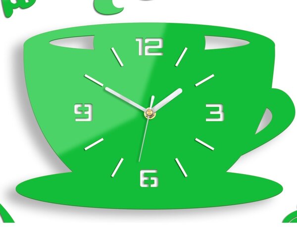 Zegar Ścienny w Kształcie Filiżanki Coffe Time 3D Green Okrągły Kwarcowy
