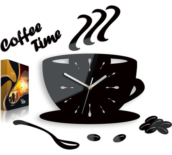 Zegar Ścienny w Kształcie Filiżanki Coffe Time Black Okrągły Kwarcowy