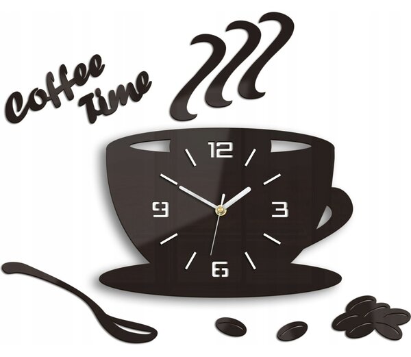 Zegar Ścienny w Kształcie Filiżanki Coffe Time 3D Wenge Okrągły Kwarcowy