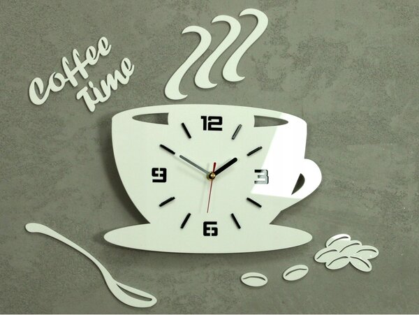 Zegar Ścienny w Kształcie Filiżanki Coffe Time 3D White Okrągły Kwarcowy