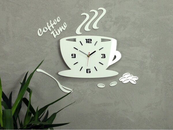 Zegar Ścienny w Kształcie Filiżanki Coffe Time 3D White Okrągły Kwarcowy