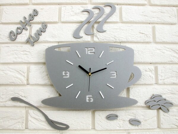 Zegar Ścienny w Kształcie Filiżanki Coffe Time 3D Stone Grey Okrągły