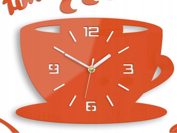 Zegar Ścienny w Kształcie Filiżanki Coffe Time 3D Orange Okrągły Kwarcowy
