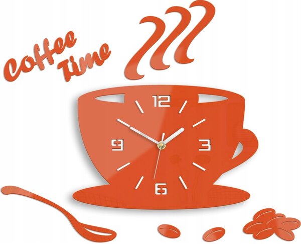 Zegar Ścienny w Kształcie Filiżanki Coffe Time 3D Orange Okrągły Kwarcowy