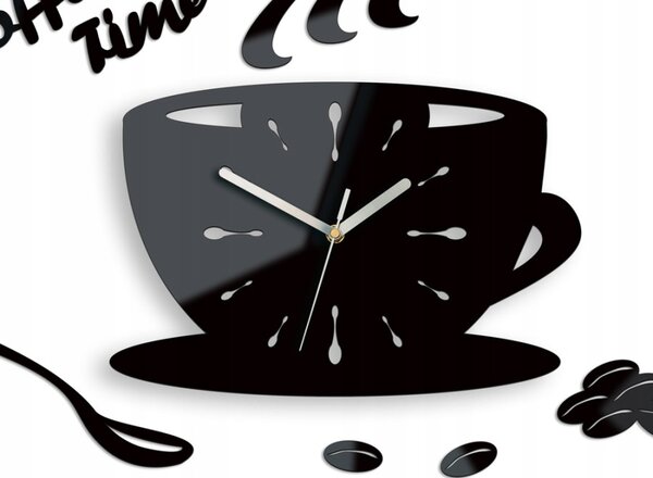 Zegar Ścienny w Kształcie Filiżanki Coffe Time Black Okrągły Kwarcowy