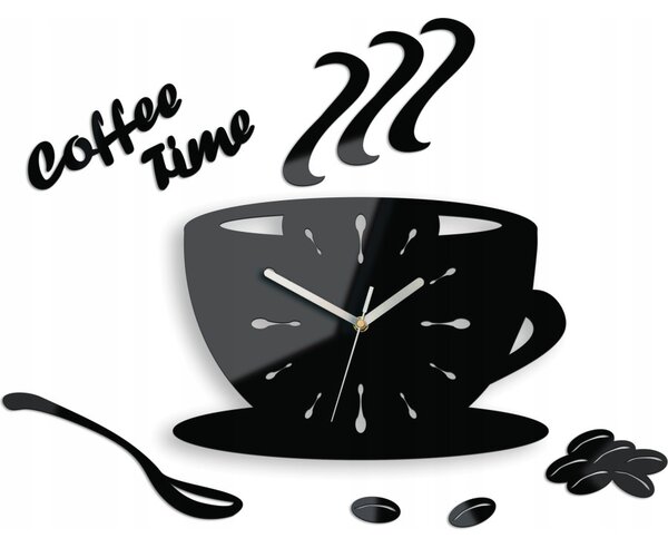 Zegar Ścienny w Kształcie Filiżanki Coffe Time Black Okrągły Kwarcowy