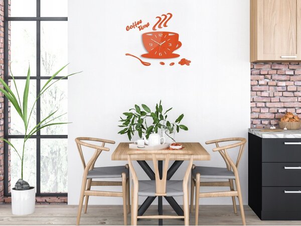 Zegar Ścienny w Kształcie Filiżanki Coffe Time 3D Orange Okrągły Kwarcowy