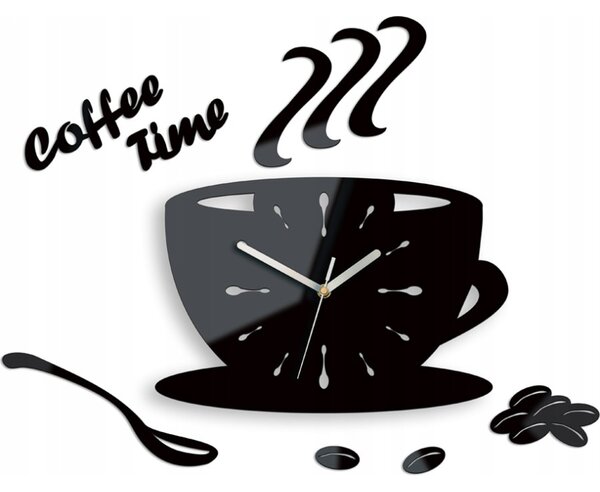 Zegar Ścienny w Kształcie Filiżanki Coffe Time Black Okrągły Kwarcowy