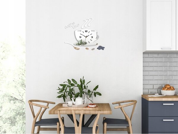 Zegar Ścienny w Kształcie Filiżanki Coffe Time 3D Mirror Okrągły Kwarcowy