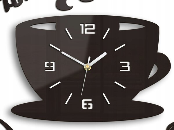 Zegar Ścienny w Kształcie Filiżanki Coffe Time 3D Wenge Okrągły Kwarcowy