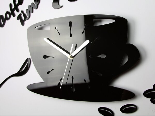 Zegar Ścienny w Kształcie Filiżanki Coffe Time Black Okrągły Kwarcowy