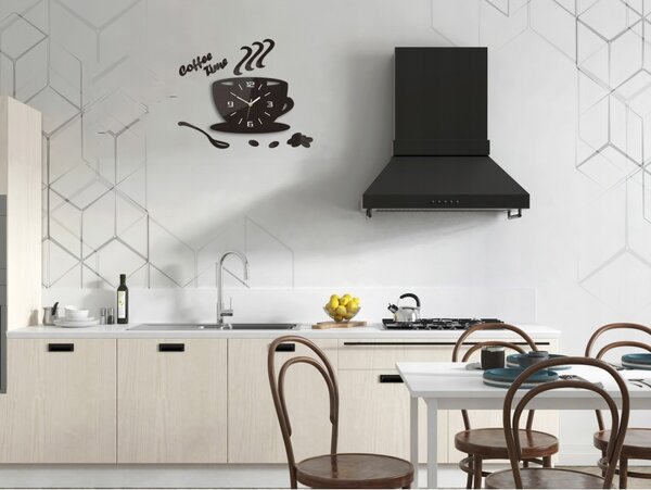 Zegar Ścienny w Kształcie Filiżanki Coffe Time 3D Wenge Okrągły Kwarcowy