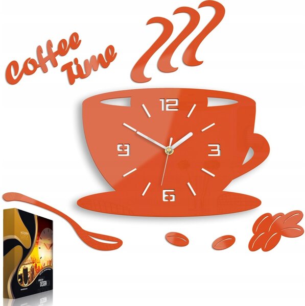 Zegar Ścienny w Kształcie Filiżanki Coffe Time 3D Orange Okrągły Kwarcowy