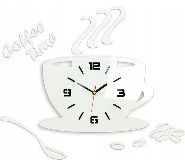 Zegar Ścienny w Kształcie Filiżanki Coffe Time 3D White Okrągły Kwarcowy