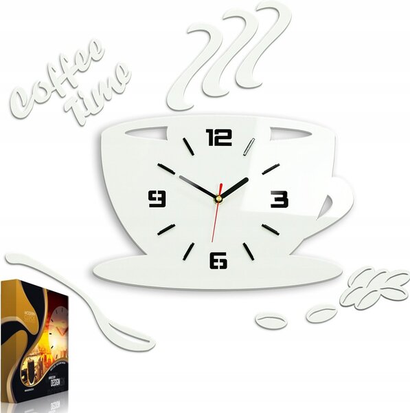 Zegar Ścienny w Kształcie Filiżanki Coffe Time 3D White Okrągły Kwarcowy