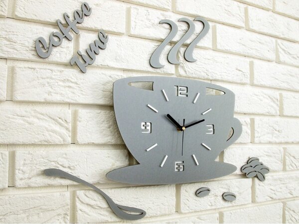 Zegar Ścienny w Kształcie Filiżanki Coffe Time 3D Stone Grey Okrągły