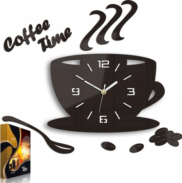 Zegar Ścienny w Kształcie Filiżanki Coffe Time 3D Wenge Okrągły Kwarcowy