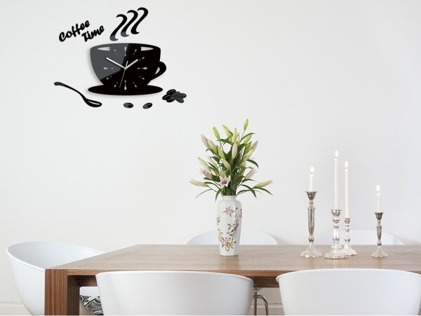 Zegar Ścienny w Kształcie Filiżanki Coffe Time Black Okrągły Kwarcowy