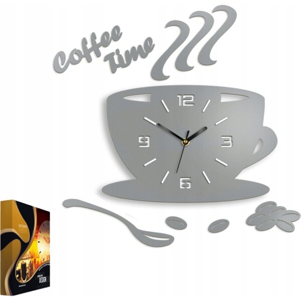 Zegar Ścienny w Kształcie Filiżanki Coffe Time 3D Stone Grey Okrągły