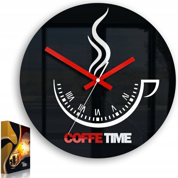 Zegar Ścienny w Kształcie Filiżanki Coffe Time II Black&Red Okrągły