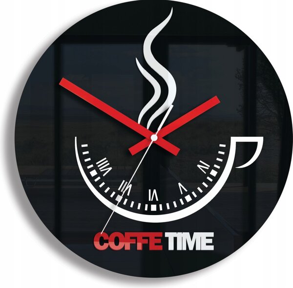 Zegar Ścienny w Kształcie Filiżanki Coffe Time II Black&Red Okrągły