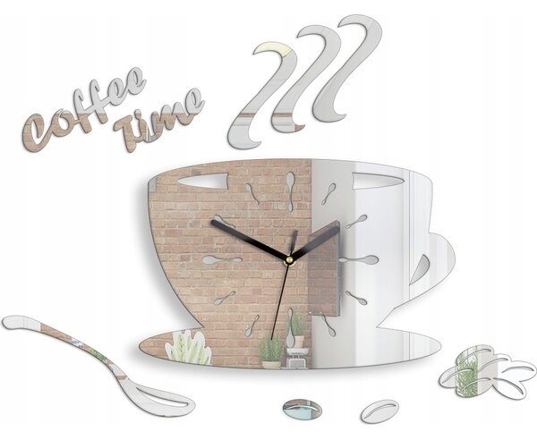 Zegar Ścienny w Kształcie Filiżanki Akrylowy Coffe Time Mirror Okrągły