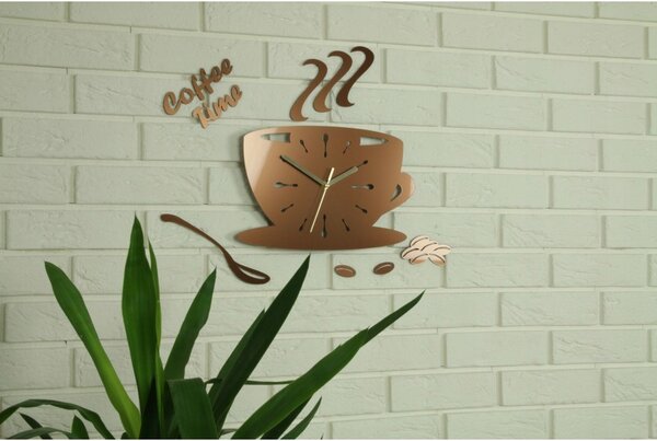Zegar Ścienny w Kształcie Filiżanki Coffe Time Metalic copper Okrągły