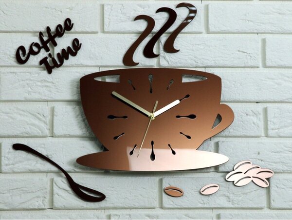 Zegar Ścienny w Kształcie Filiżanki Coffe Time Metalic copper Okrągły