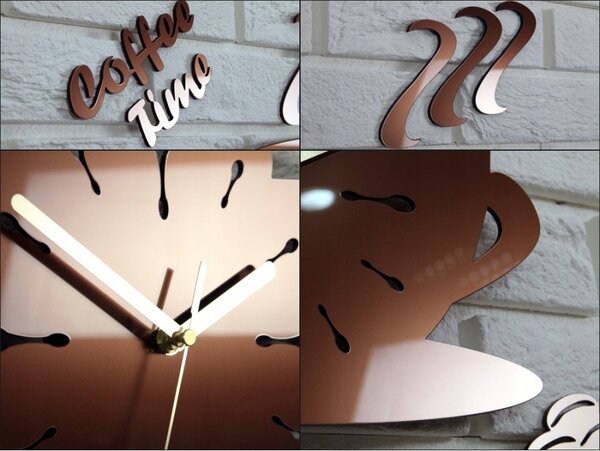 Zegar Ścienny w Kształcie Filiżanki Coffe Time Metalic copper Okrągły