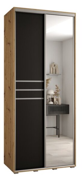 Szafa przesuwna wysoka Davos 11 100, gł. 60 cm artisan + czarny + srebrny