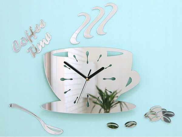 Zegar Ścienny w Kształcie Filiżanki Akrylowy Coffe Time Mirror Okrągły