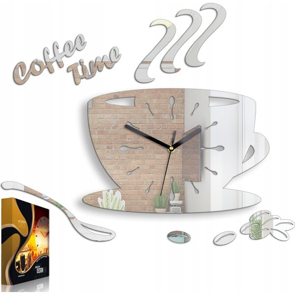 Zegar Ścienny w Kształcie Filiżanki Akrylowy Coffe Time Mirror Okrągły