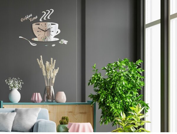 Zegar Ścienny w Kształcie Filiżanki Akrylowy Coffe Time Mirror Okrągły