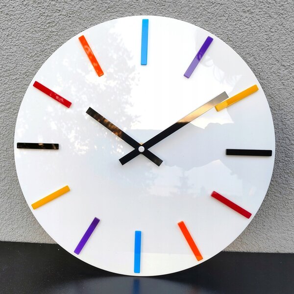 Zegar Ścienny w Stylu Nowoczesnym Akrylowy Colorfull White Okrągły Kwarcowy