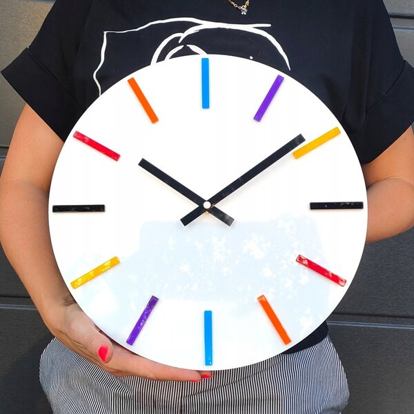 Zegar Ścienny w Stylu Nowoczesnym Akrylowy Colorfull White Okrągły Kwarcowy