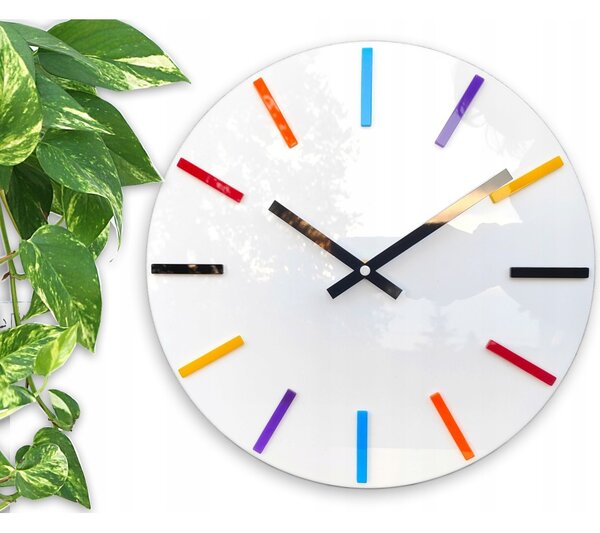 Zegar Ścienny w Stylu Nowoczesnym Akrylowy Colorfull White Okrągły Kwarcowy
